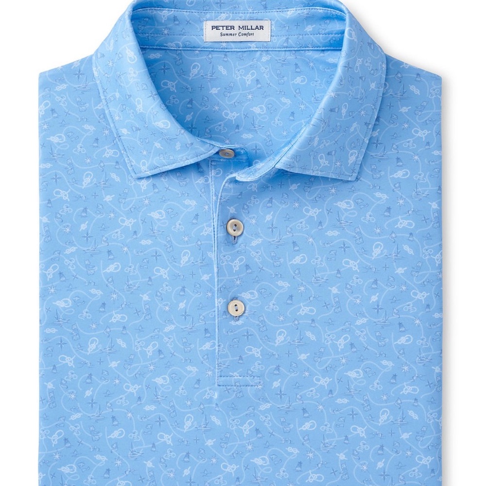 Peter Millar Light Blue Boys Polo Shirt (NWT) - Sailing theme - Size 7-8